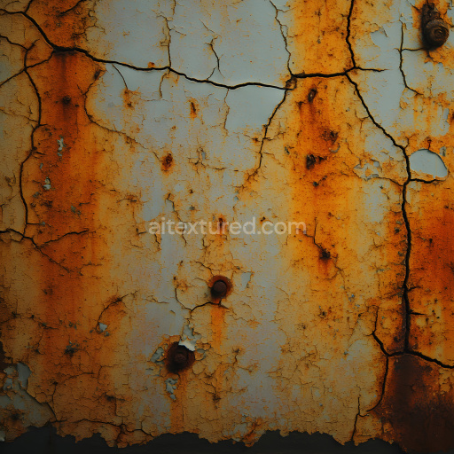 Seamless 3D PBR Cracked Rusty Metal Texture with Weathered Orange and Gray Patina