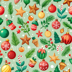 seamless Seamless 3D PBR Watercolor Christmas Ornaments Pattern Texture texture 8k free download PBR