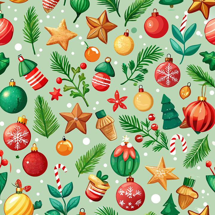 Watercolor Christmas Ornaments Pattern seamless PBR texture preview