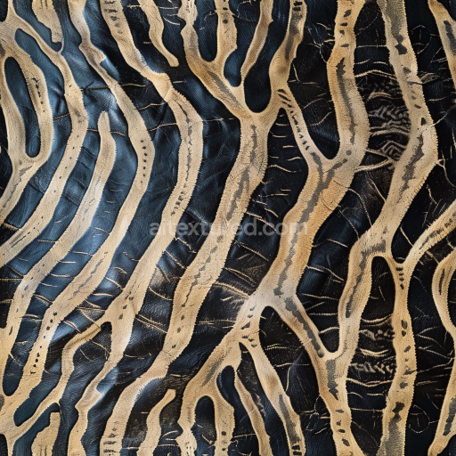 Seamless 3D cracked black and tan leather PBR texture with distressed grain