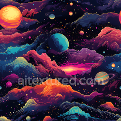 seamless Seamless 3D Space PBR Texture Featuring Vibrant Cosmic Nebula Clouds and Colorful Planets texture 8k free download PBR