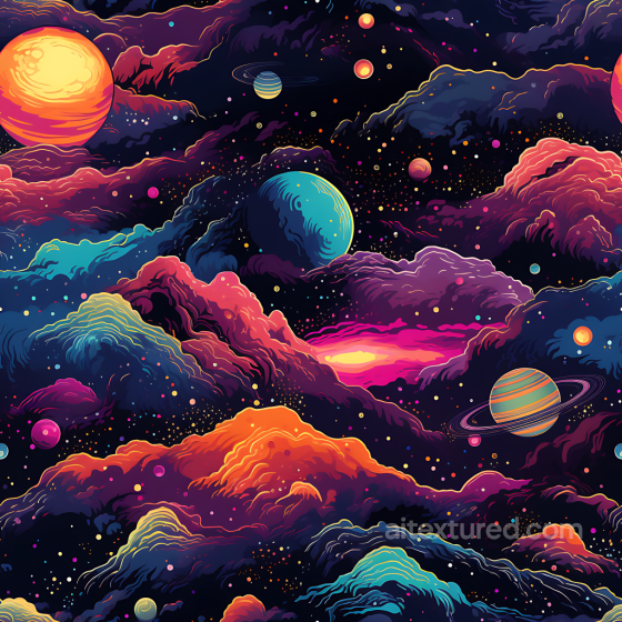 Space PBR Texture Featuring Vibrant Cosmic Nebula Clouds and Colorful Planets Star, space, planets texture preview