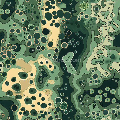 Seamless 3D Abstract Camouflage PBR Texture with Organic Shapes and Earthy Green Palette