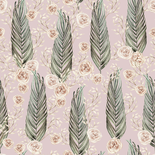 Seamless 3D PBR Texture Featuring Soft Pink Floral and Green Boho Leaves