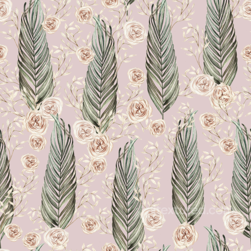 Featuring Soft Pink Floral and Green Boho Leaves seamless Boho Seamless PBR texture