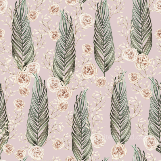 Featuring Soft Pink Floral and Green Boho Leaves Boho Seamless texture preview
