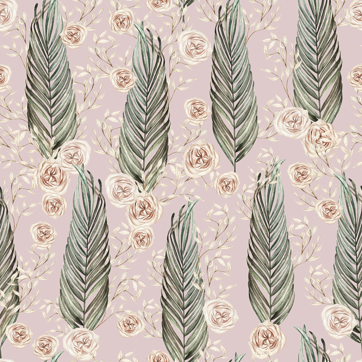 Featuring Soft Pink Floral and Green Boho Leaves seamless PBR texture preview