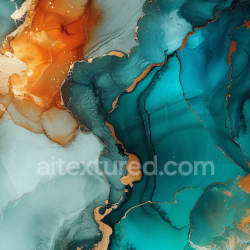 seamless Seamless 3D Alcohol Ink PBR Texture Featuring Turquoise and Gold Fluid Waves with Amber Accents texture 8k free download PBR