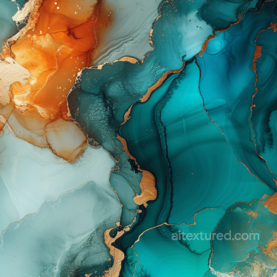Alcohol Ink PBR Texture Featuring Turquoise and Gold Fluid Waves with Amber Accents Alcohol ink texture preview