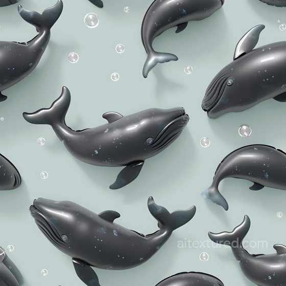 Inflated Whale Toy PBR Texture with Glossy Black Finish and Bubble Accents Inflated texture preview