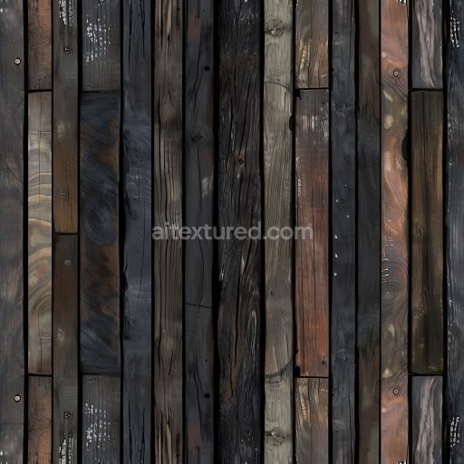 Seamless 3D PBR Texture of Weathered Dark Wood Planks with Knots and Cracks