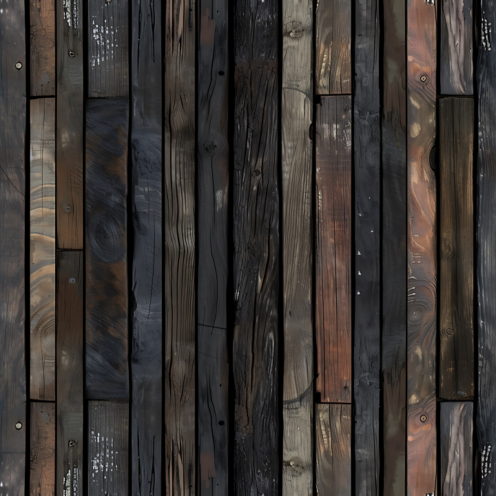 Weathered Dark Wood Planks with Knots and Cracks seamless PBR texture preview