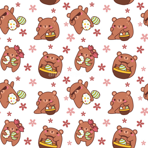 Pattern Bundle - Seamless 3D Pattern PBR Texture Featuring Adorable Cartoon Bears and Floral Accents texture preview