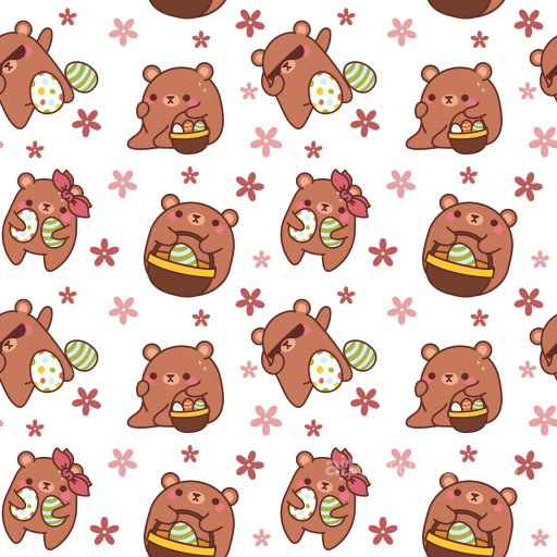 Pattern PBR Texture Featuring Adorable Cartoon Bears and Floral Accents seamless Pattern Bundle PBR texture