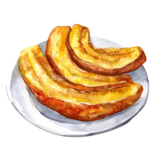 Watercolor Fried Plantains Breakfast Plate Illustration