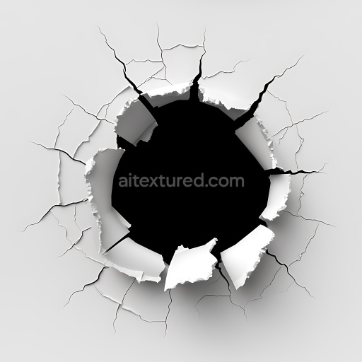 Seamless 3D cracked and hole drywall PBR texture with jagged white fractures