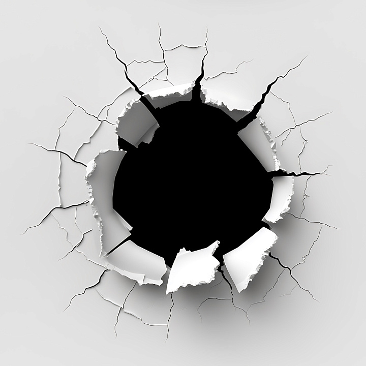 Cracked And Hole Drywall With Jagged White Fractures seamless PBR texture preview