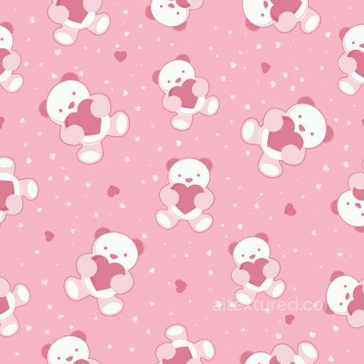 Baby Girl Texture of Adorable Bear Holding Heart on Pink Background seamless Baby girl  PBR texture