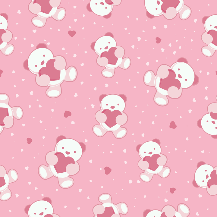 Baby Girl of Adorable Bear Holding Heart on Pink Background seamless PBR texture preview