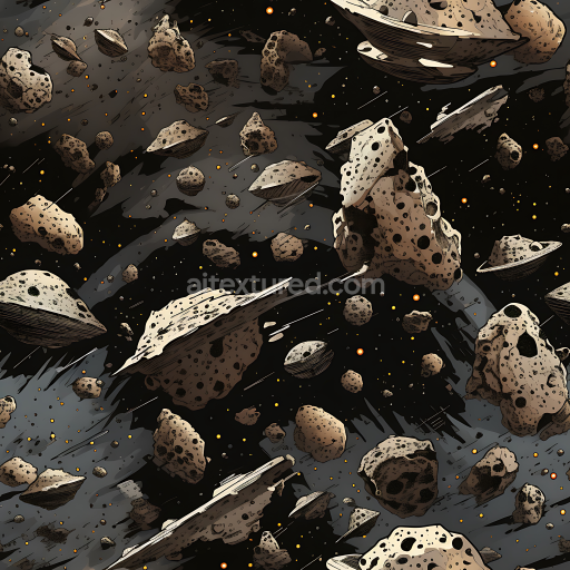 Preview — Seamless 3D PBR Asteroid Field Texture Featuring Detailed Space Debris and Cosmic Background