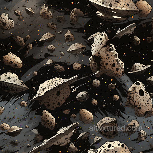 Asteroid Field Texture Featuring Detailed Space Debris and Cosmic Background seamless Star, space, planets PBR texture