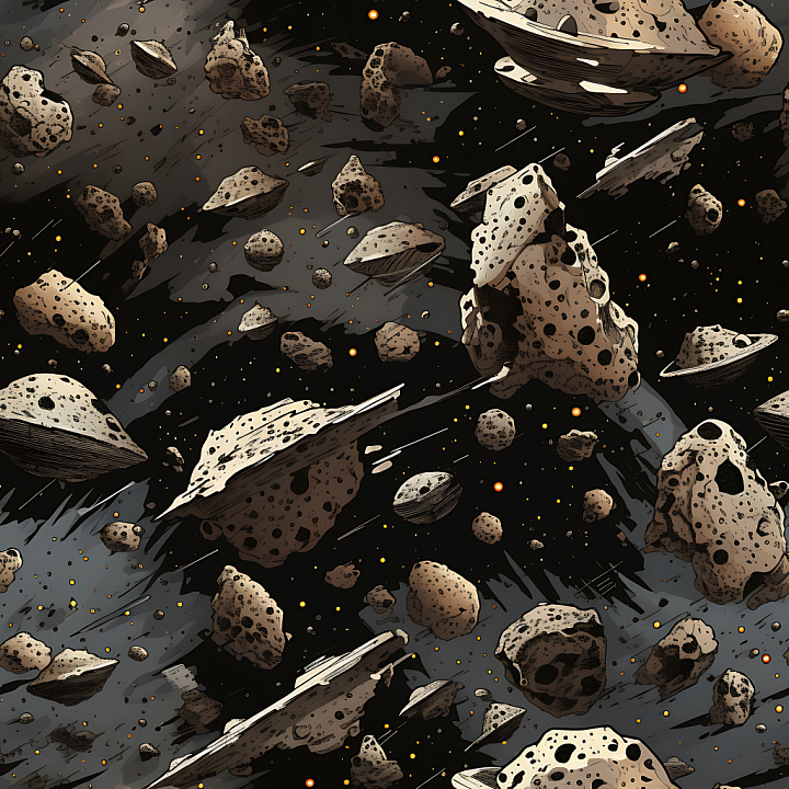 Asteroid Field Featuring Detailed Space Debris and Cosmic Background seamless PBR texture preview