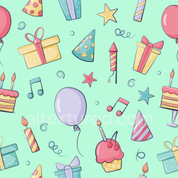 seamless Seamless 3D PBR Birthday Party Pattern Texture with Colorful Festive Icons texture 8k free download PBR