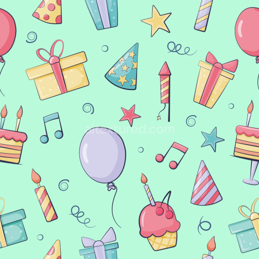 Seamless 3D PBR Birthday Party Pattern Texture with Colorful Festive Icons