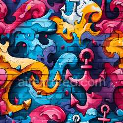 seamless Seamless 3D PBR graffiti texture with vibrant anchors, waves, and abstract shapes texture 8k free download PBR