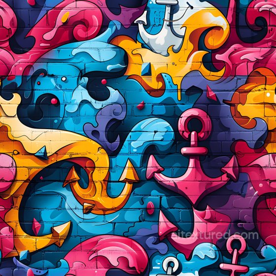 Graffiti Texture With Vibrant Anchors, Waves, And Abstract Shapes Graffiti texture preview