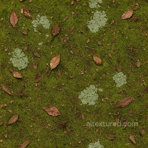 Of Mossy Ground With Lichen Crust And Organic Debris seamless Ground surface PBR texture