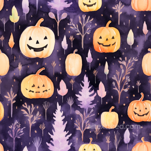 with Watercolor Halloween Pumpkins and Leaves seamless Watercolor Halloween PBR texture
