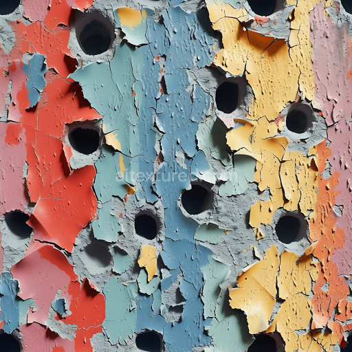 Seamless 3D PBR cracked paint texture with large holes and peeling layers