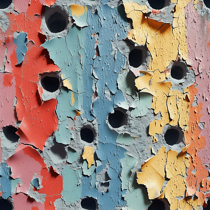 Cracked Paint With Large Holes And Peeling Layers seamless PBR texture preview