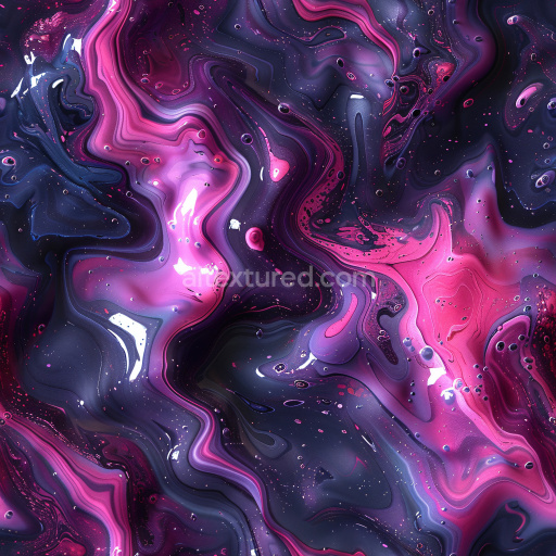 Seamless 3D PBR Texture of Glossy Abstract Liquid with Pink and Purple Swirls