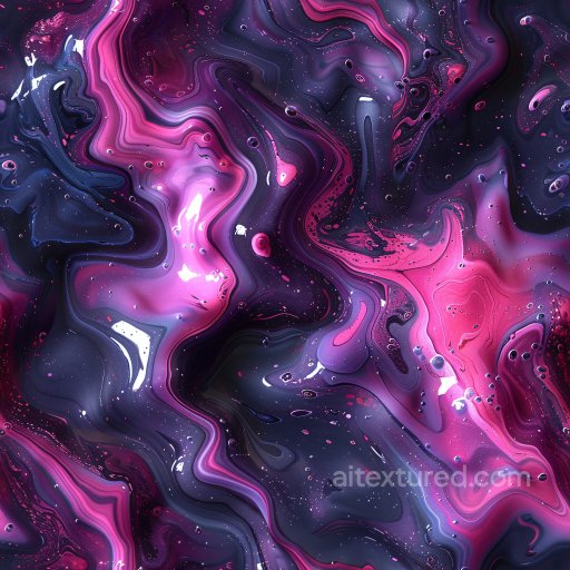 Seamless 3D PBR Texture of Glossy Abstract Liquid with Pink and Purple Swirls texture preview