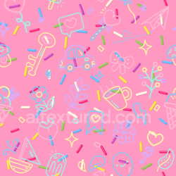seamless Seamless 3D PBR Texture with Pastel Colored Baby Girl Doodle Icons on Pink texture 8k free download PBR
