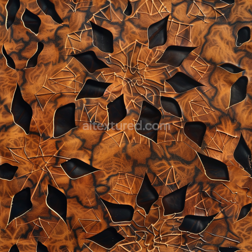 Seamless 3D PBR Distressed Brown Cracked Leather Texture with Exposed Black Base