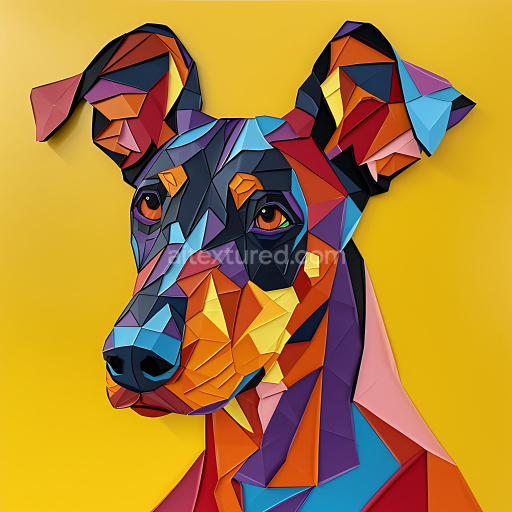 Seamless 3D PBR Texture Featuring Vibrant Origami Doberman Pinscher Design