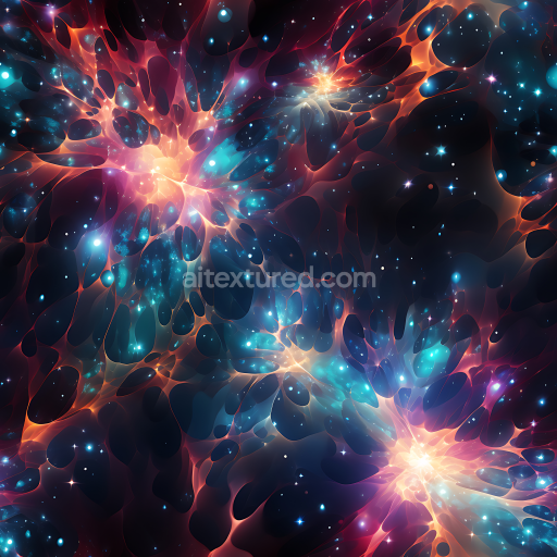 Seamless 3D Space PBR Texture Featuring Luminescent Nebula Webs and Starfields