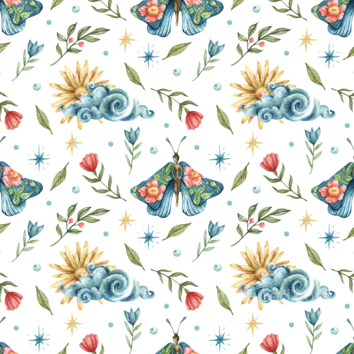 Watercolor Pattern Texture with Colorful Butterflies & Floral Motifs seamless Watercolor Butterflies PBR texture
