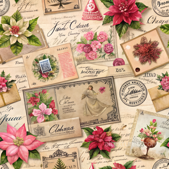 Featuring Vintage Christmas Digital Paper with Floral and Handwritten Elements All Christmas Digital paper texture preview