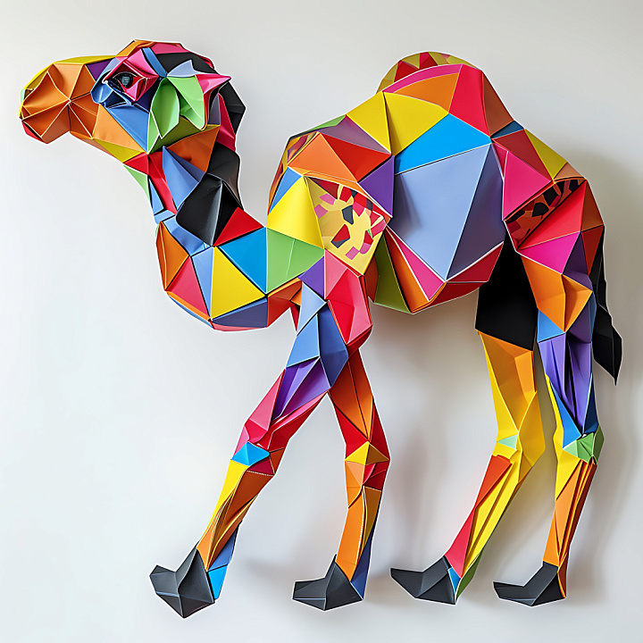 Animal of Colorful Origami Camel with Geometric Facets seamless PBR texture preview