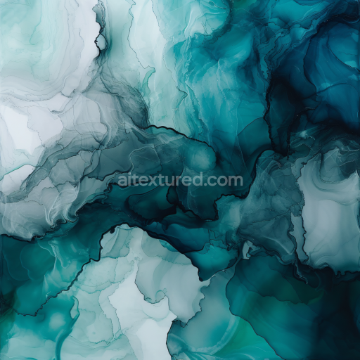 Preview — Seamless 3D Alcohol Ink PBR Texture Featuring Teal Fluid Waves and Soft Marbling
