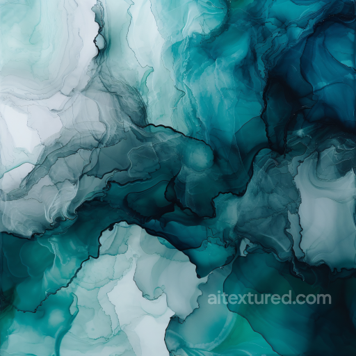 Alcohol Ink PBR Texture Featuring Teal Fluid Waves and Soft Marbling seamless Alcohol ink PBR texture