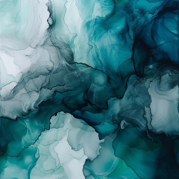 Alcohol Ink Featuring Teal Fluid Waves and Soft Marbling seamless PBR texture preview