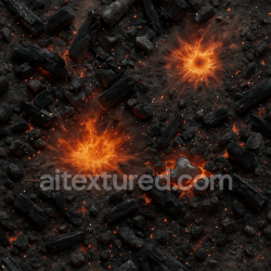 seamless Seamless 8k PBR 3d texture showing burning rubble and charred wood with molten metal highlights texture 8k free download PBR