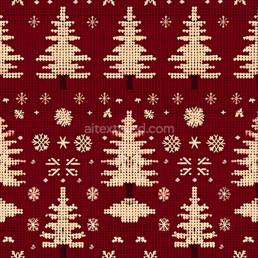 Seamless 3D PBR Knitted Pattern Texture with Christmas Trees and Snowflakes