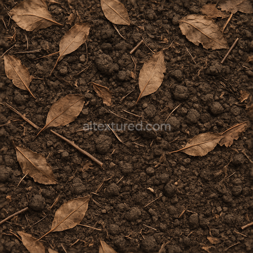 Seamless 3d texture pbr 8k organic ground cover with dead leaves twigs and soil aggregates