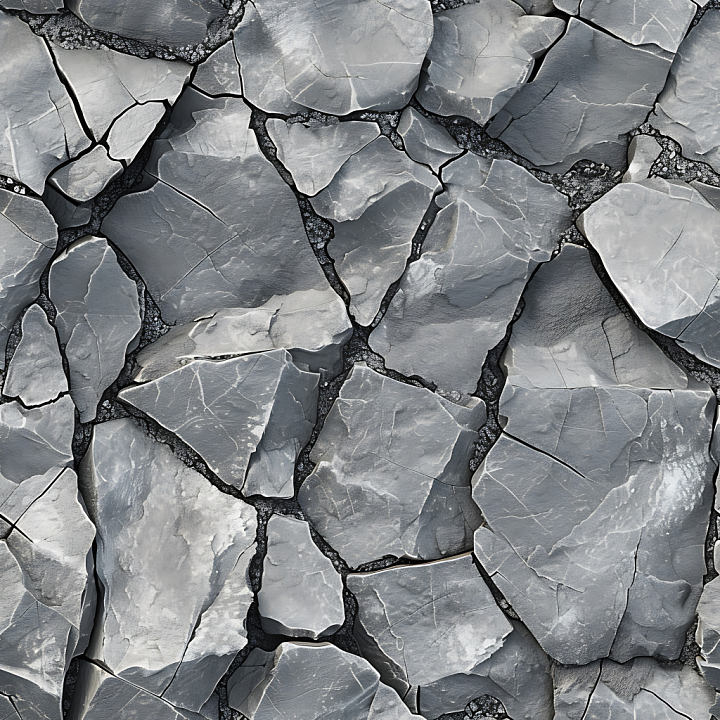 Cracked Gray Stone Ground with Layered Slabs seamless PBR texture preview